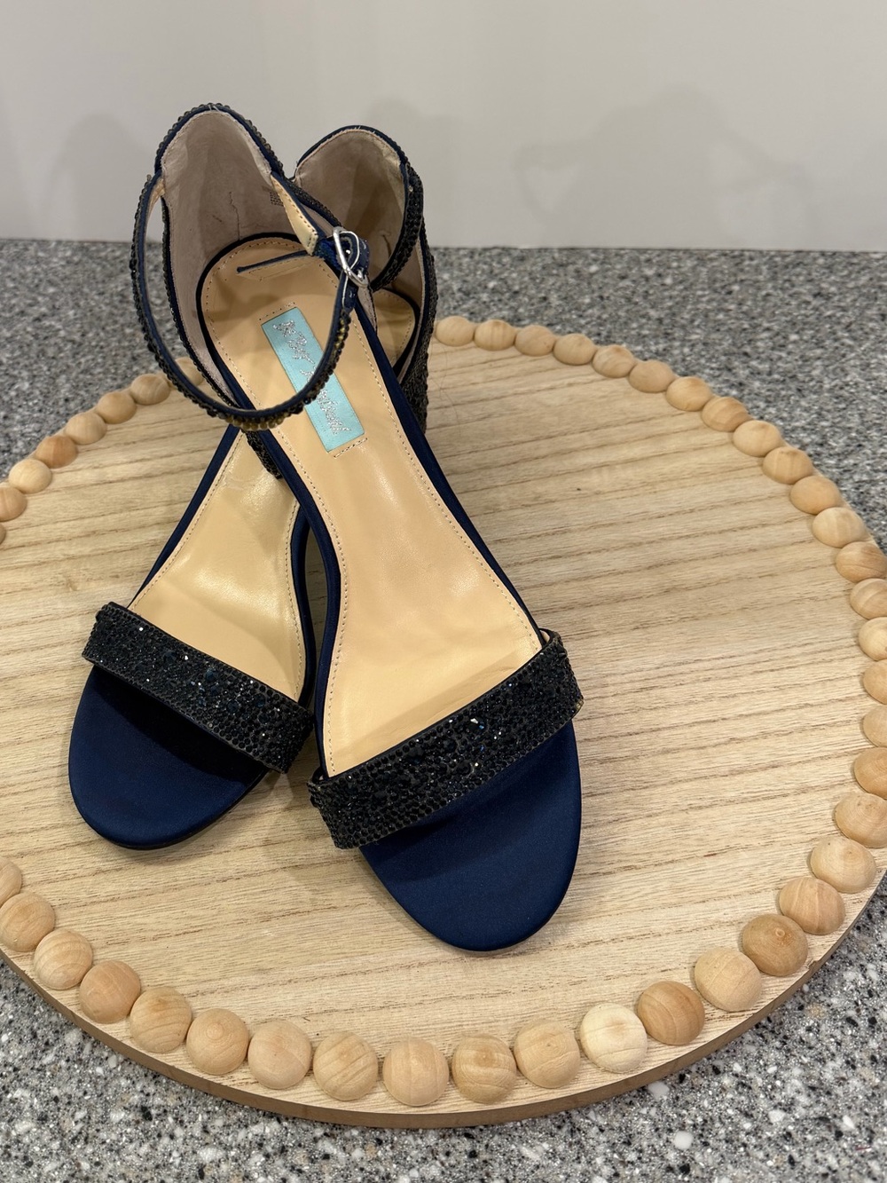 Blue by Betsey Johnson Mari Navy Rhinestone Block Heel Sandals 9.5 - Picture 2 of 9